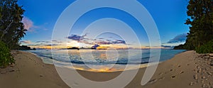 Panorama of tropical beach at sunset