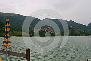 Panorama on the Turano lake, in Lazio, Italy photo