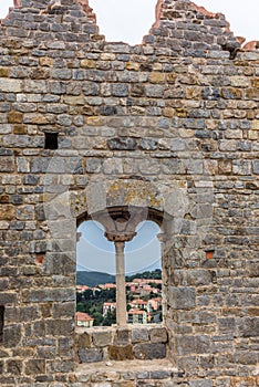 Panorama on the Tuscan hills from an old medieval windown in the