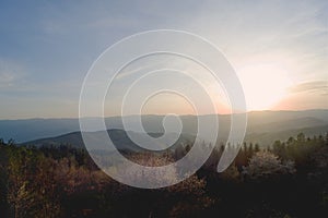 Panorama of the Tuscan hills at sunset