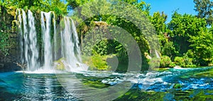 Panorama of Upper Duden waterfall and the canyon, Antalya, Turkey photo