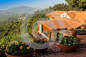 Panorama of the Upper Galilee from guesthouseboarding house or zimmer at the tops of the hills surrounding Lake Kinneret or the