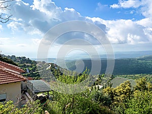 Panorama of the Upper Galilee from guesthouseboarding house or zimmer at the tops of the hills surrounding Lake Kinneret