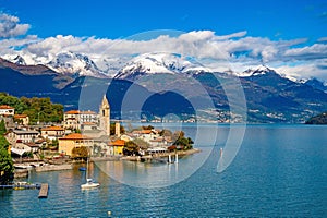 Panorama of upper Lake Como, looking north, from Musso.