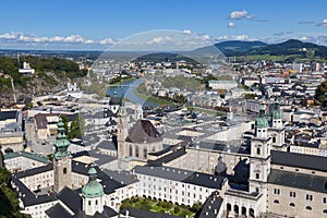Panorama of urban scenery in the City of Salzburg, Land Salzburg, Austria.