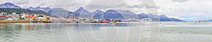 Panorama of Ushuaia city with Beagle channel and mountains