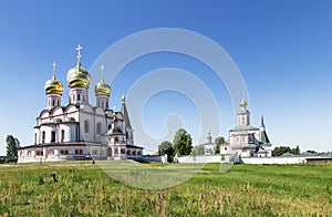 Panorama of the Valday Iversky monastery in the Novgorod region on a Sunny day