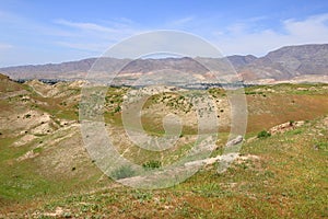The panorama of valley of Ancient Panjekent , Tajikistan