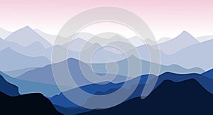 Panorama vector illustration of mountain ridges