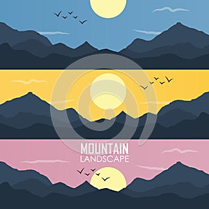 Panorama vector illustration of mountain ridges