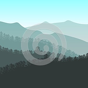 Panorama vector illustration of mountain ridges