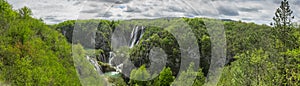 Panorama of veliki slap in plitvice waterfall