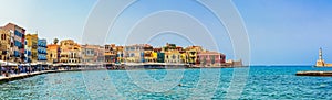Panorama of the venitian habor of Chania in Crete Grece