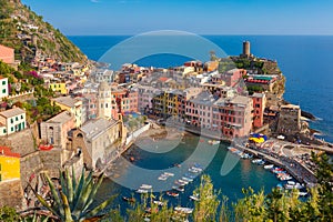 Panorama of Vernazza, Cinque Terre, Liguria, Italy