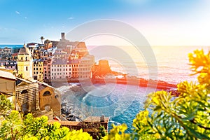 Panorama of Vernazza, national park Cinque Terre, Liguria, Italy, Europe. Colorful villages