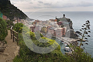 Panorama of Vernazza and suspended garden,Cinque Terre National Park,Liguria,Italy