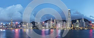 Panorama of Victoria harbor of Hong Kong city