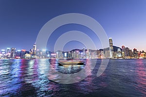 Panorama of Victoria harbor of Hong Kong city