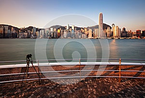 Panorama of Victoria Harbor of Hong Kong city