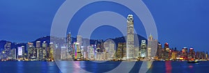 Panorama of Victoria Harbor of Hong Kong city at night