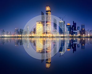 Panorama view of Abu Dhabi Skyline at sunset, UAE