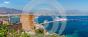 A panorama view across the bay of the city of Alanya Turkey