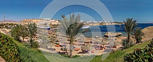 A panorama view across a beach at Sharm El Sheik, Egypt