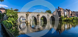 A panorama view across the Elvet Bridge in Durham, UK