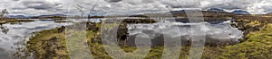 A panorama view across Loch Ba and Rannoch Moor near Glencoe, Scotland