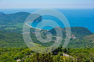 Panorama view of Adriatic coast and Buljarica beach in montenegr