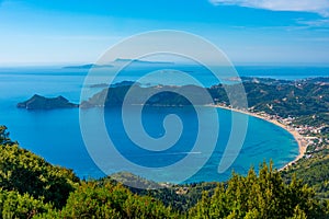 Panorama view of Agios Georgios beach in Greek island Corfu