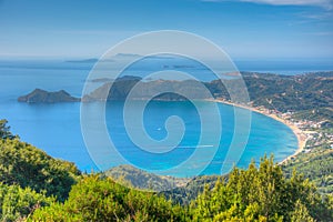 Panorama view of Agios Georgios beach in Greek island Corfu