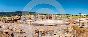 Panorama view of the ancient Romans ruins of Baelo Claudia, next to the beach of Bolonia,
