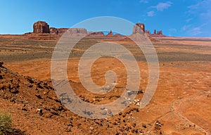 A panorama view from Artist`s Point in Monument Valley tribal park