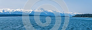 A panorama view from Auke Bay towards the Gastineau channel on the outskirts of Juneau, Alaska