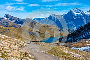 Panorama view of Bachsee in Swiss Alps