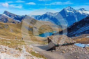 Panorama view of Bachsee in Swiss Alps