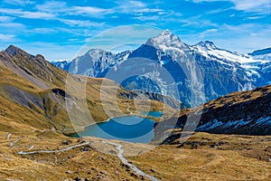 Panorama view of Bachsee in Swiss Alps