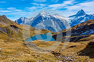 Panorama view of Bachsee in Swiss Alps