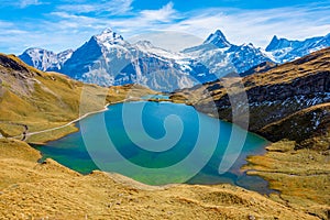 Panorama view of Bachsee in Swiss Alps