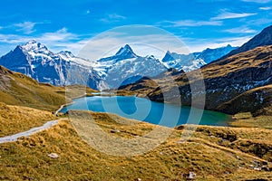 Panorama view of Bachsee in Swiss Alps