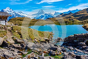 Panorama view of Bachsee in Swiss Alps