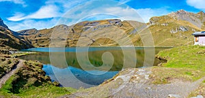 Panorama view of Bachsee in Swiss Alps