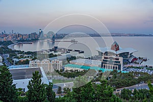 Panorama view of Baku during sunset in Azerbaijan