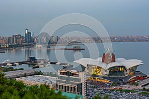 Panorama view of Baku during sunset in Azerbaijan