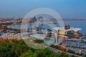 Panorama view of Baku during sunset in Azerbaijan