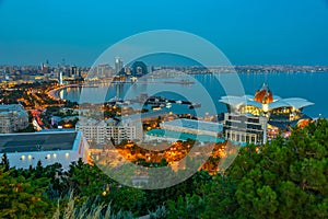 Panorama view of Baku during sunset in Azerbaijan