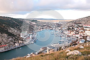 Panorama view of Balaklava. Black sea, Crimea.