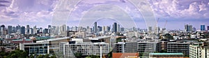 Panorama view of Bangkok city skyline and skyscraper with Bangkok cityscapes of daytime