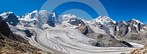 Panorama view of Bernina massive and glacier